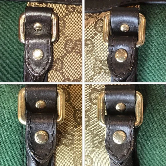 GUCCI GG Beige and Brown Boston Duffel Bag with Red and Green Sherryline Stripes - Picture 10 of 17